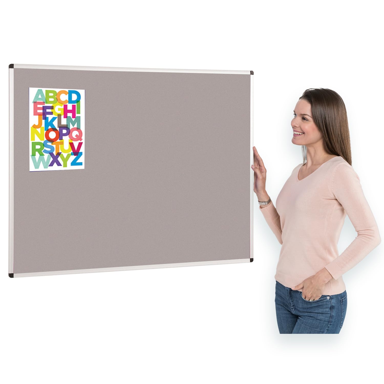 Metroplan Aluminium Framed Grey Felt Notice Board 120 x 90 cm | Bulletin Pinboard | 4 Colours - Ideal for Office, School, Healthcare