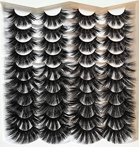 Pooplunch 25MM Lashes Dramatic Fluffy Faux Mink Lashes 20 Pairs Wholesale False Eyelashes Pack Thick Long Fake Eye Lashes Bulk