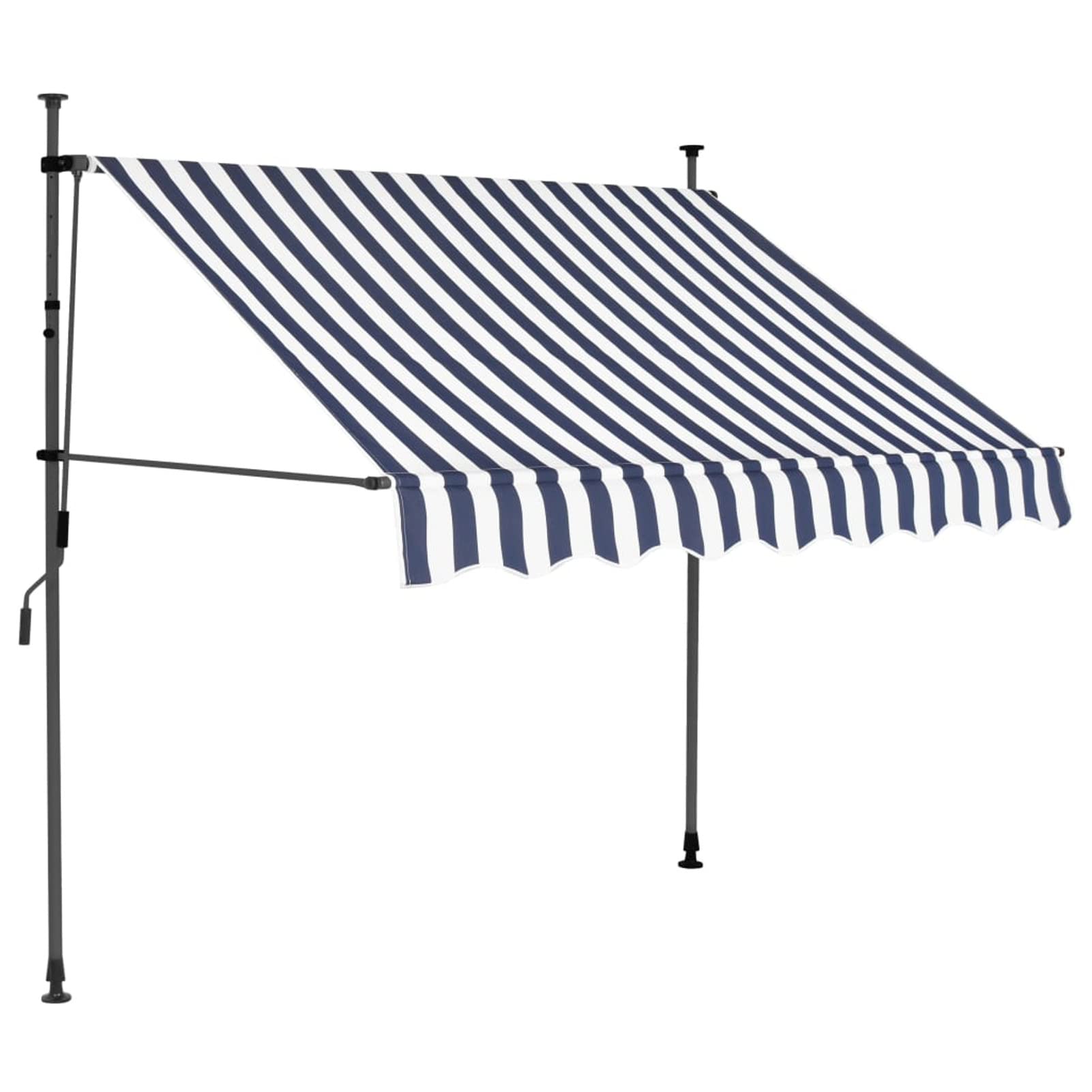 Tidyard Auvent Manuel Rétractable avec LED 150 cm Bleu et Blanc, Store Banne de Jardin Hauteur et Inclinaison Réglable, Brise-Soleil pour Balcon Terrasse Porche Restaurant Café