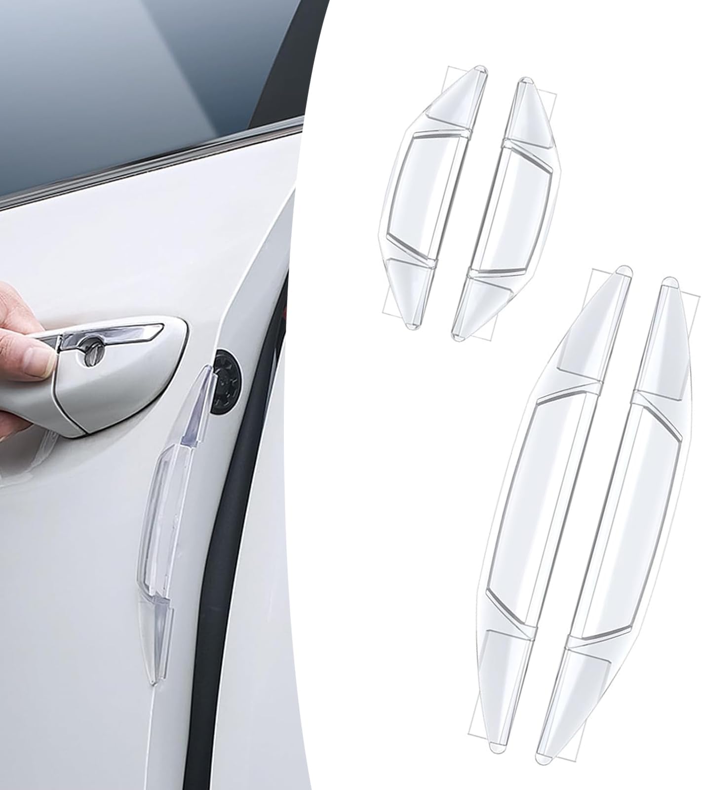 Pack-4 Car Door Anti-Collision Strip, 2 Long 2 Short Rearview Mirror Body Trim, Hollow Buffer Shock-Absorbing Side Door Edge Protector, Unviersal for Car Anti-Scratch Strips (Transparent)