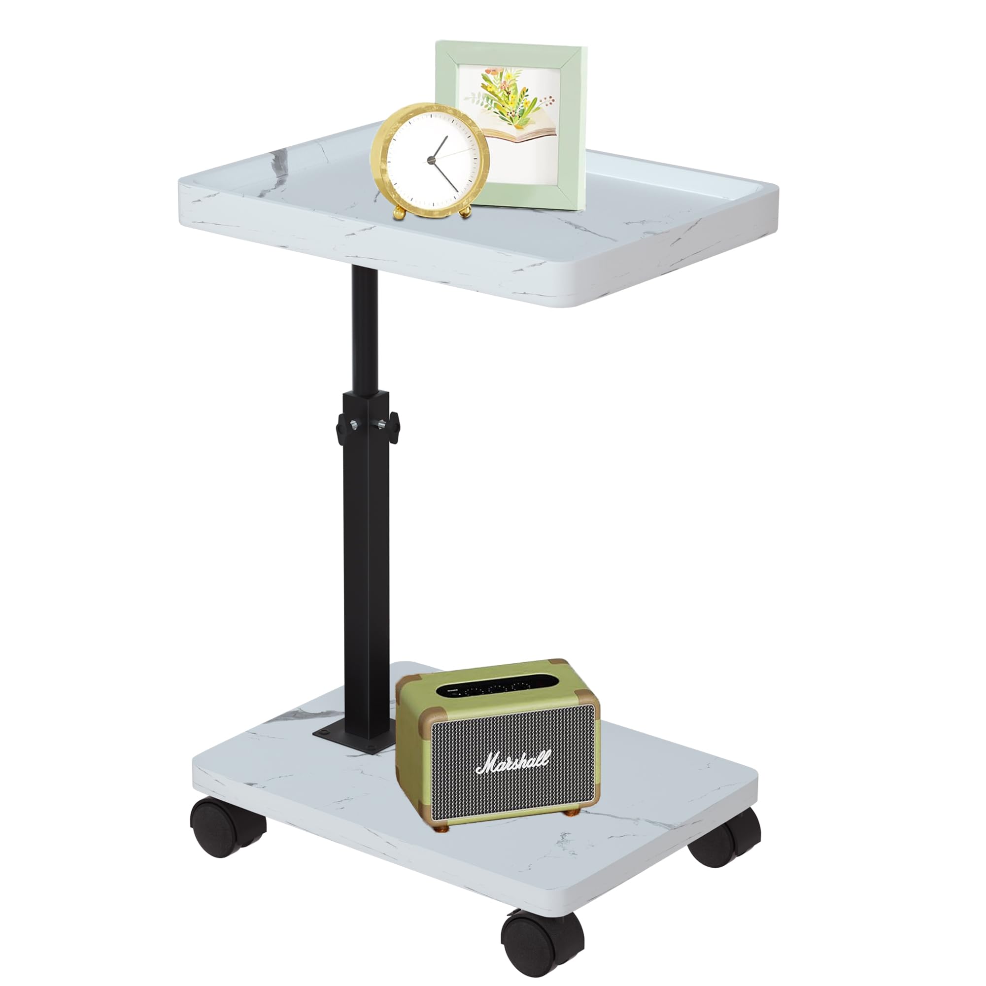 Tavolino Salotto Regolabile In Altezza (45-80 Cm),Tavolino A Forma Di C,Tavolino Divano Rotazione 360°,Con Ruote,Piano Girevole,Tavolino Laterale In Legno Per Divano Del Soggiorno E Camera Da Letto
