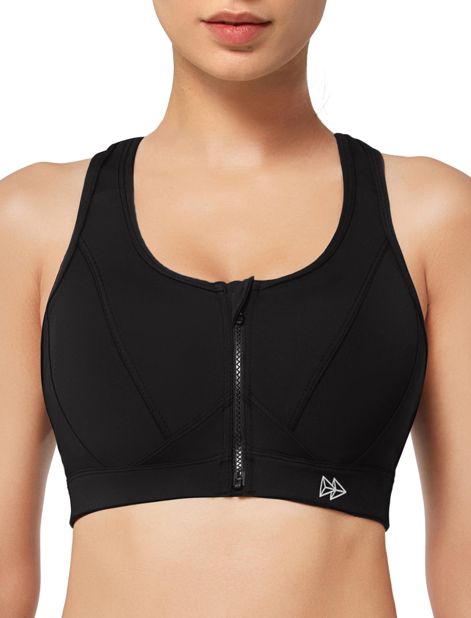 Zip Front Sports Bra - High Impact Sports Bras for Women Plus Size Workout Fitness Running