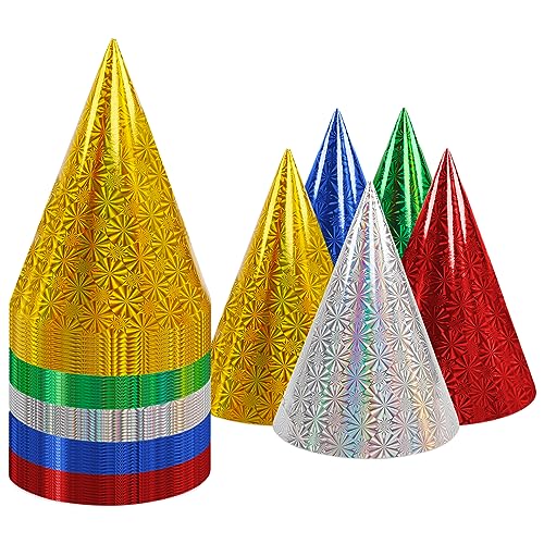 Birthday Party Hat Party Cone Hat,50 Pack Glitter Birthday Party Cone Hats Art Craft Caps Birthday Party Hats Party Hat for Kids Adults Pets (5.5 x 7.87 In)