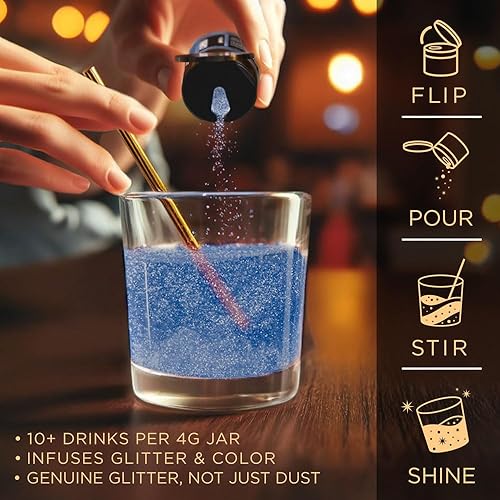 Miniatura 167 de Brew Glitter - Purpurina comestible para bebidas, cócteles, cerveza, adornar bebidas Certificado Kosher y Halal 100% comestible y de grado Azul