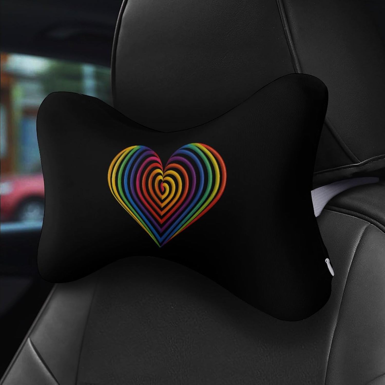 Rainbow Flag Color Heart 2 Pack Car Neck Pillow Car Headrest Soft Car Pillow for Most Cars