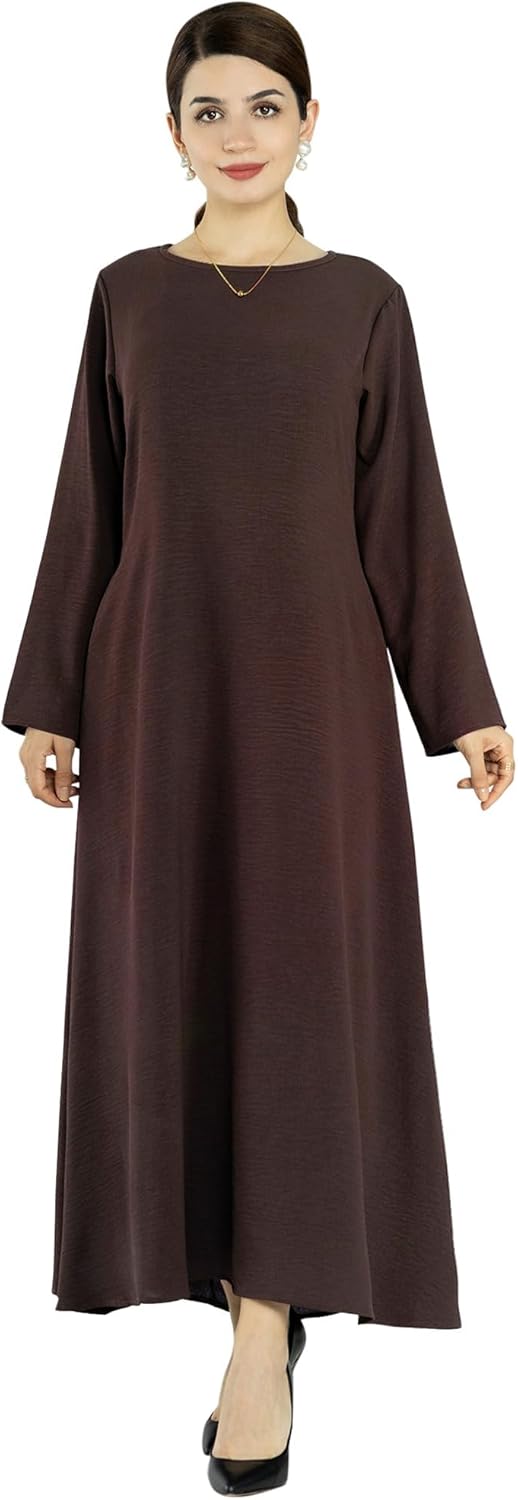 Solid Color Women Abaya Modest Muslim Prayer Robe Long Sleeve Dubai Maxi Dress Islamic Lightweight Dress