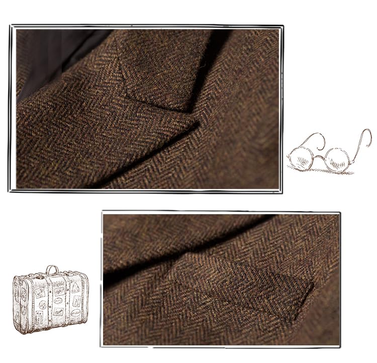 Men's Vintage Double-Breasted Herringbone Business Wool Blazer Suit Jacket4