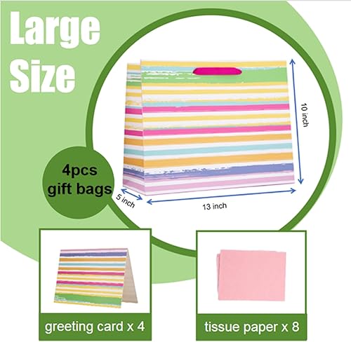 Miniatura 2 de RNORRI Bolsas de regalo de 13 pulgadas de gran tamaño con papel de seda y tarjetas, bolsas de regalo de papel arcoíris con asas para fiestas,