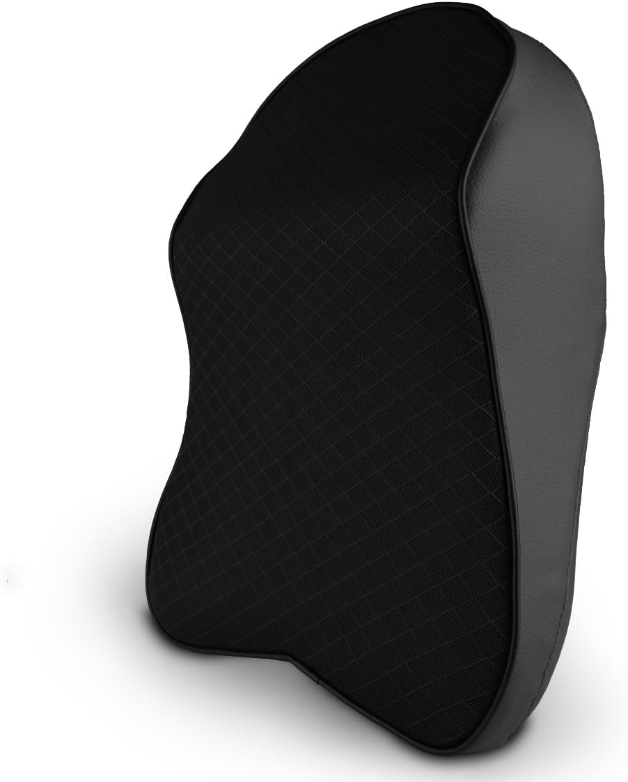 Ergonomic Memory Foam Car Neck Support Pillow Headrest, PU Leather Car Seat Head Rest Cushion Cover Relieve Fatigue Comfortable Nap Pad (Black)