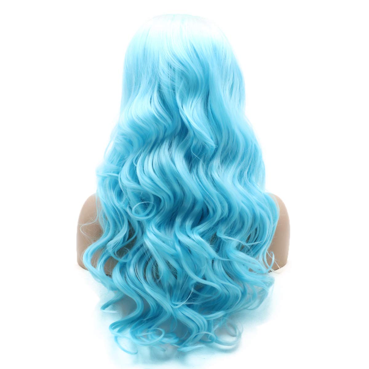 Lushy Wavy Long Blue Wig Half Hand Tied Heat Friendly Synthetic Lace Front Wigs