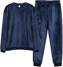 Hill Top Cloud Men's Pajamas, Fluffy, Room Wear, Winter, Fleece Lined, Long Sleeve, Top and Bottom Set, Round Neck, Flannel, Thermal, Cold Protection, Warm, Loungewear, Christmas, Gift, Fall and