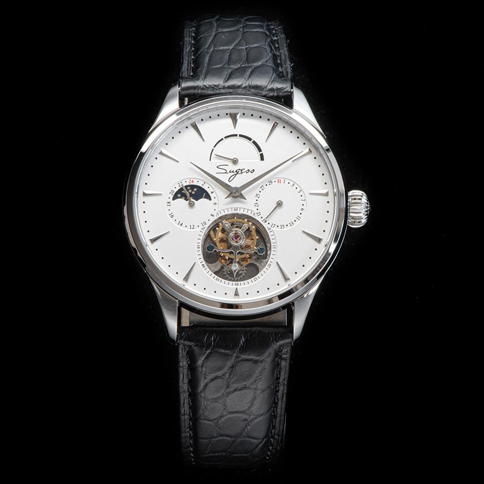 Sugess SU8007SW2 Tourbillon Master Seagull ST8007 Uhrwerk Saphirglas Herren Mechanische Uhr 1963, silber, 41 mm, Armband
