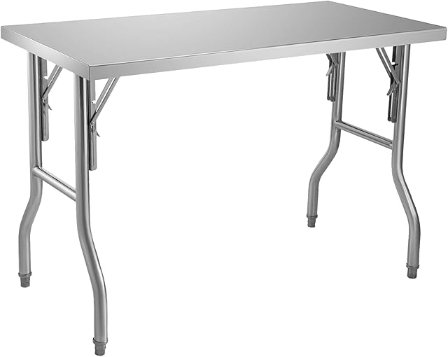 VEVOR Commercial Worktable Workstation 48 x 24 Inch Folding Commercial Prep Table, Heavy-duty Stainless Steel Folding Table with 661 lbs Load, Kitchen Work Table, Silver Stainless Steel Kitchen Island