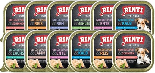 arelf Bundle RINTI- Feinest | Mixpaket Geflügel | 12 x 150g Nassfutter für kleine Hunde | 6 von 8 Sorten garantiert | inkl. Gratis Alpha Spirit Snack