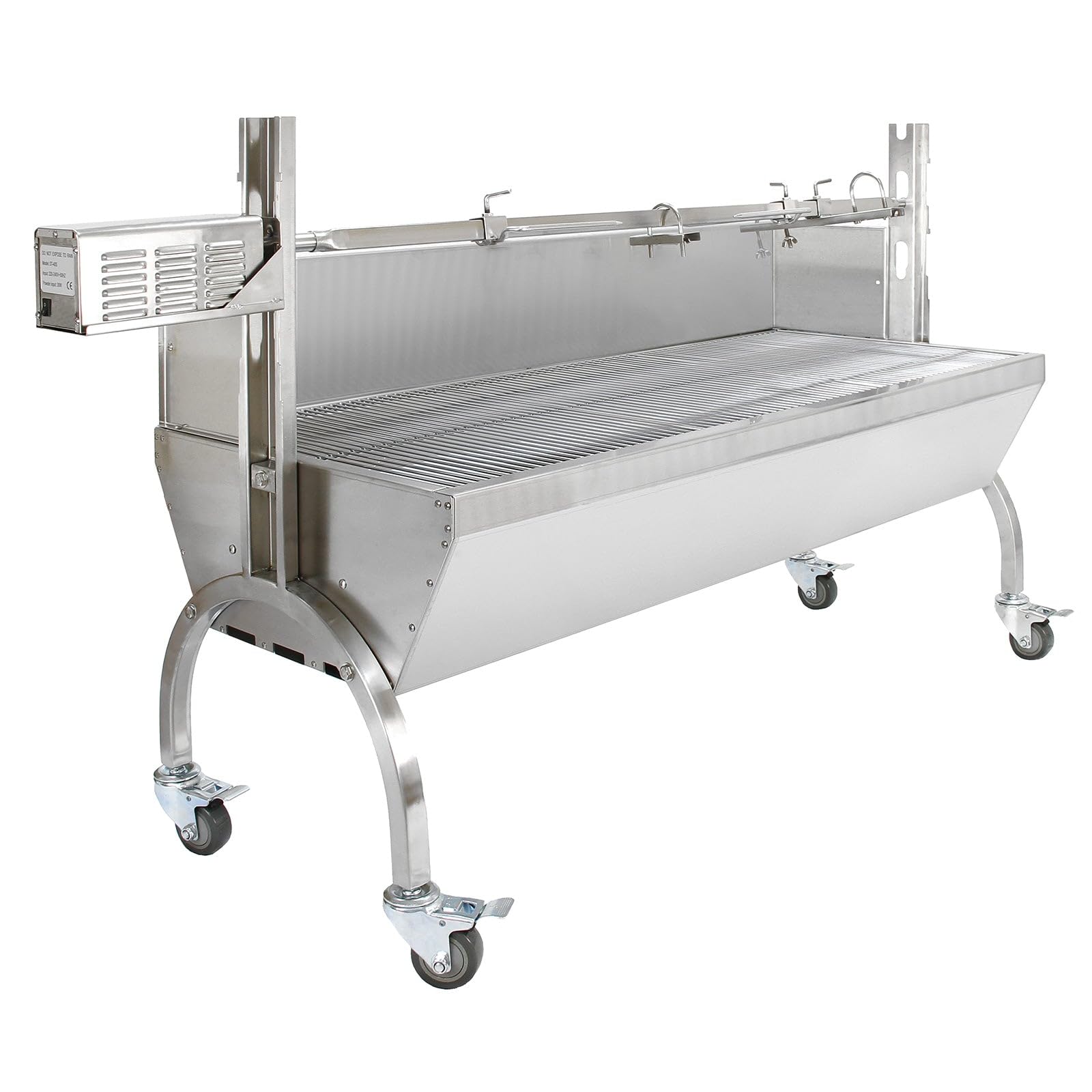 KuKoo Rôtissoire à Charbon en Acier Inoxydable Capacité de 90 kg de Viandes Barbecue à Broches Grill Restauration Cuisine Évènements CHRD HORECA