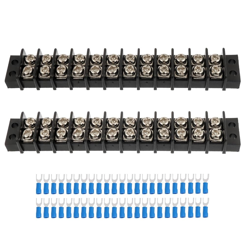 Pomoflexi 2PCS 12 Circuits 12 Positions Terminal Block 20-30A 200-450V Dual Row Terminals Strip