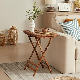 Premium Bamboo Rattan Folding TV Tray Table - Eco-Friendly, Lightweight, Elegant Natural Finish, Portable Snack Side Table for Living Room, Bedroom, Small Spaces (1)