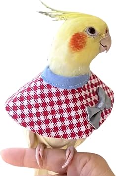 Adjustable Bird Collar Anti Bite Elizabethan Recovery Cone, Bird Neck Protector for Feather Plucking, Skin-Friendly Bird Neckwear Full Body Shield Checked Red,Macaw