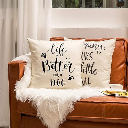 Miniatura 4 de Ogiselestyle Funda de cojín única Life is Better with A Dog Lover con cita para sofá, decoración sencilla del hogar, funda de almohada de 18 x 18