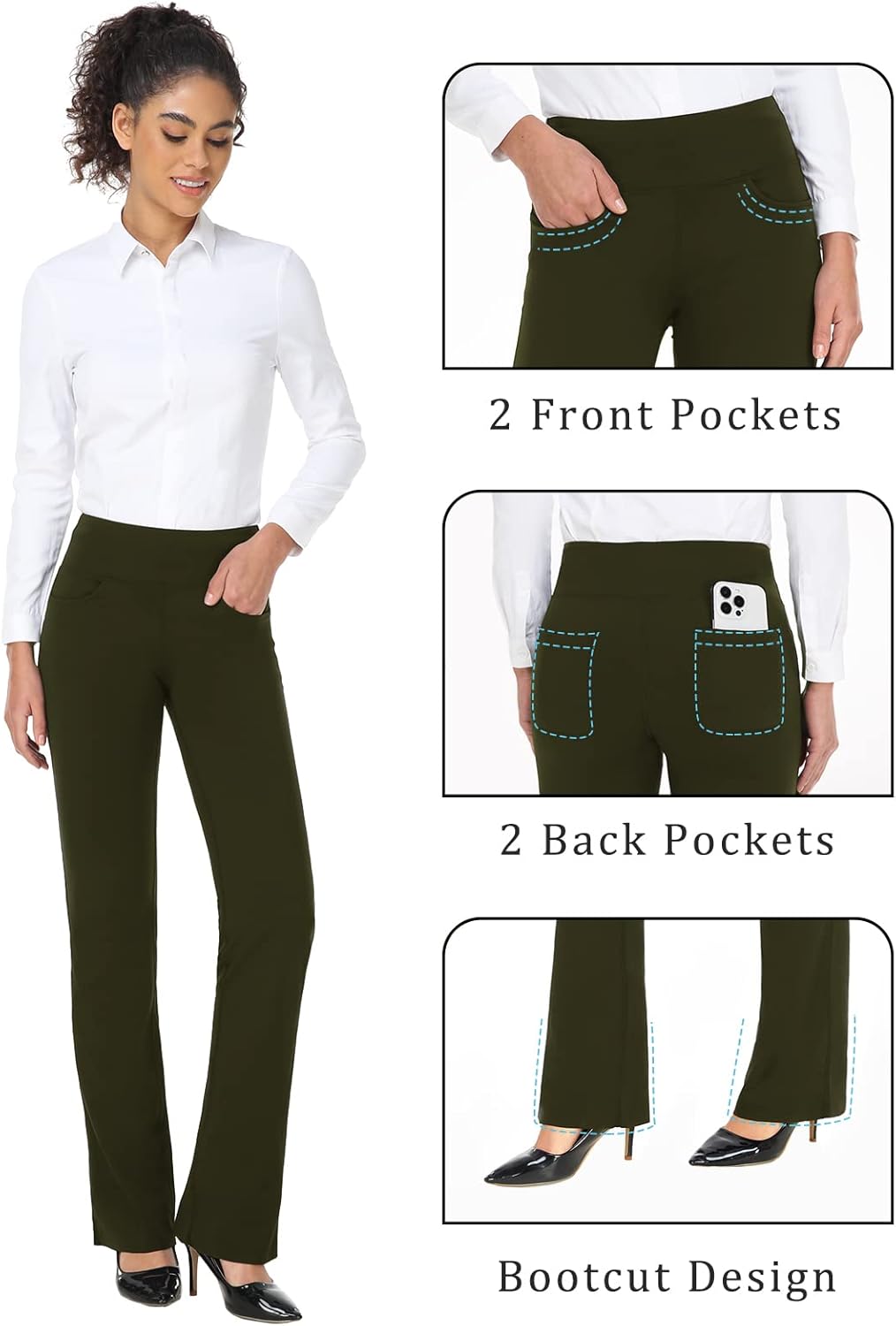 Safort 28" 30" 32" 34" Inseam Regular Tall Bootcut Yoga Pants Flared Leg Dress Pants with Pockets for Casual - Image 3