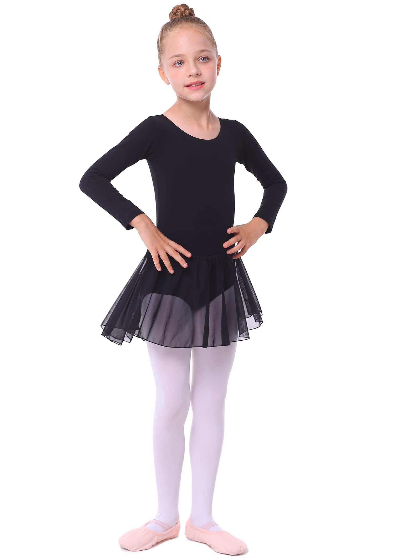danswan Leotardos de ballet de manga larga con falda de ballet para niñas pequeñas