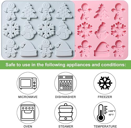 Miniatura 3 de Molde de silicona para dulces de chocolate de Navidad, molde con forma de copos de nieve de 12 agujeros, muñeco de nieve, sombrero de árbol de