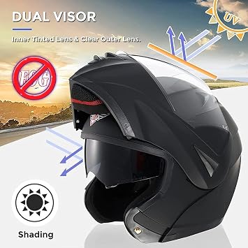 Bluetooth Flip Helmet Dual Sun Motorcycle Helmet Crotch Rocket Helmets for Men Casco para Motocicleta Bluetooth ECE Approved Dual Visor Anti-fog for Adult 55~62cm