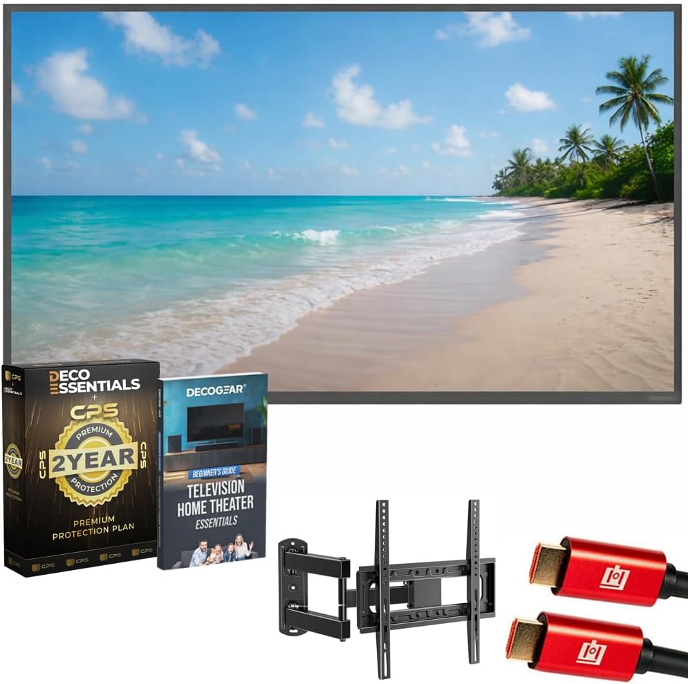 SONAGI Helios 55" UHD 4K Full Sun Outdoor Weatherproof Smart TV Bundle with CPS 2 YR Protection Pack, Deco Essentials Wall Mount, Deco Gear Television Home Theater Beginner's Guide and 2X HDMI Cable