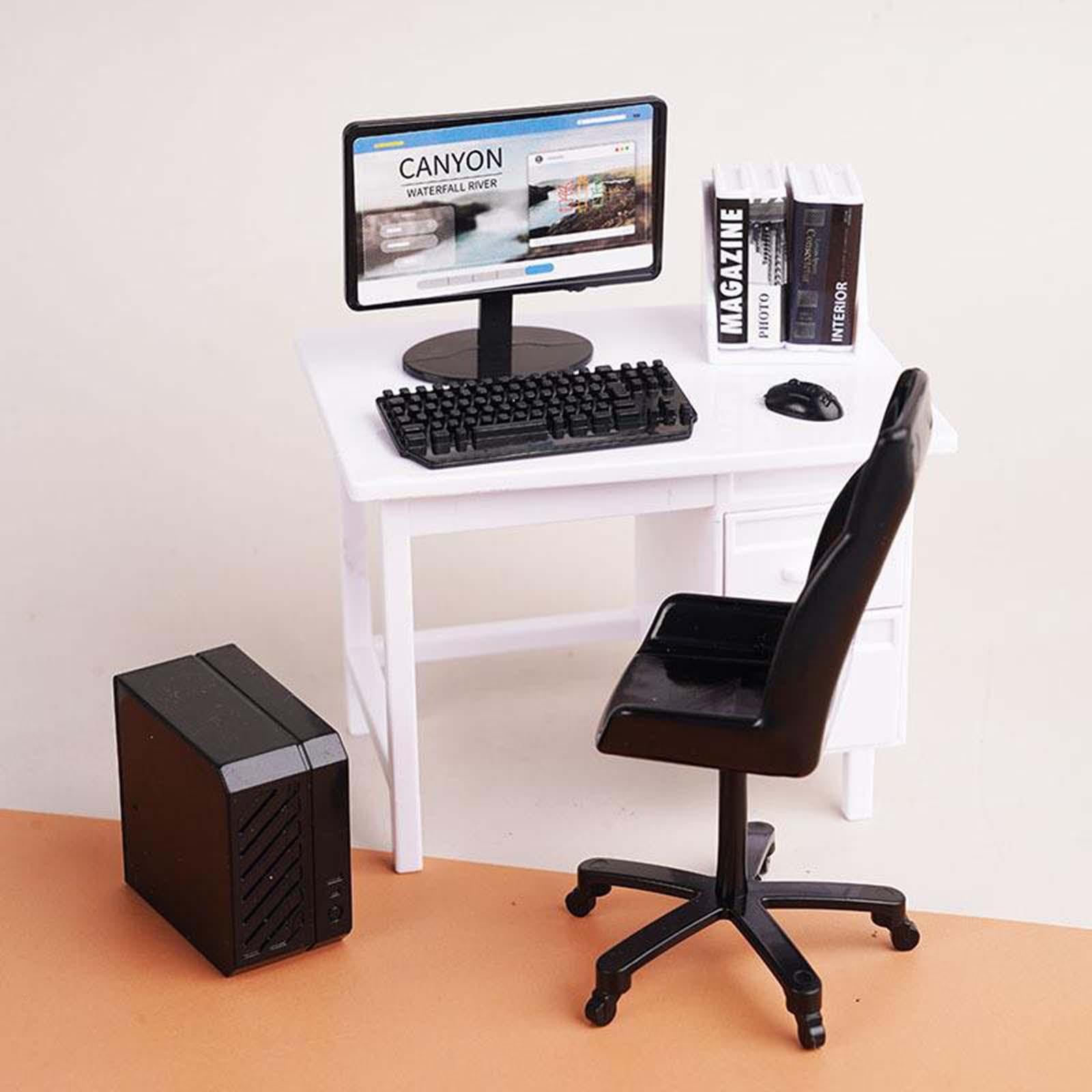 Amazon | 1/12 ミニチュア コンピュータデスクとチェア セット ミニ 