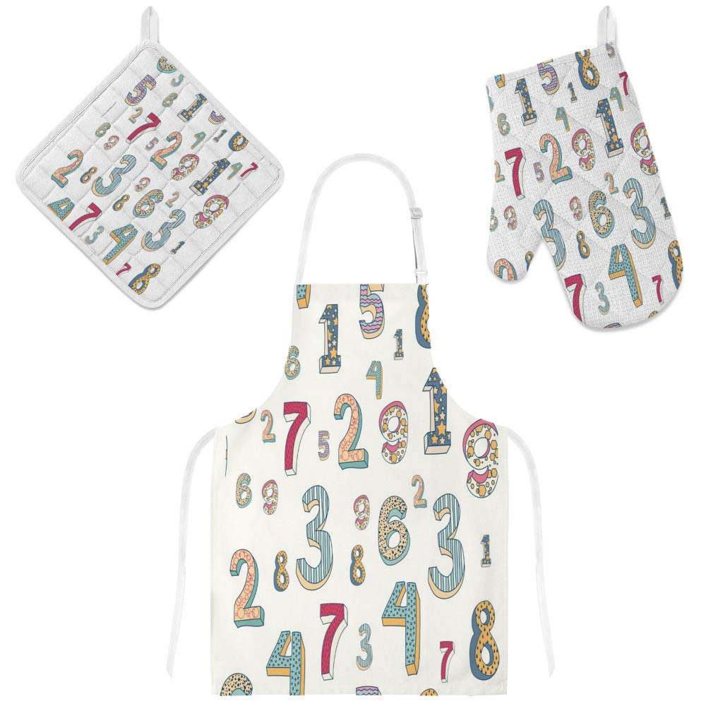 Tablier de cuisine réglable 3 pièces avec gant et support de casserole