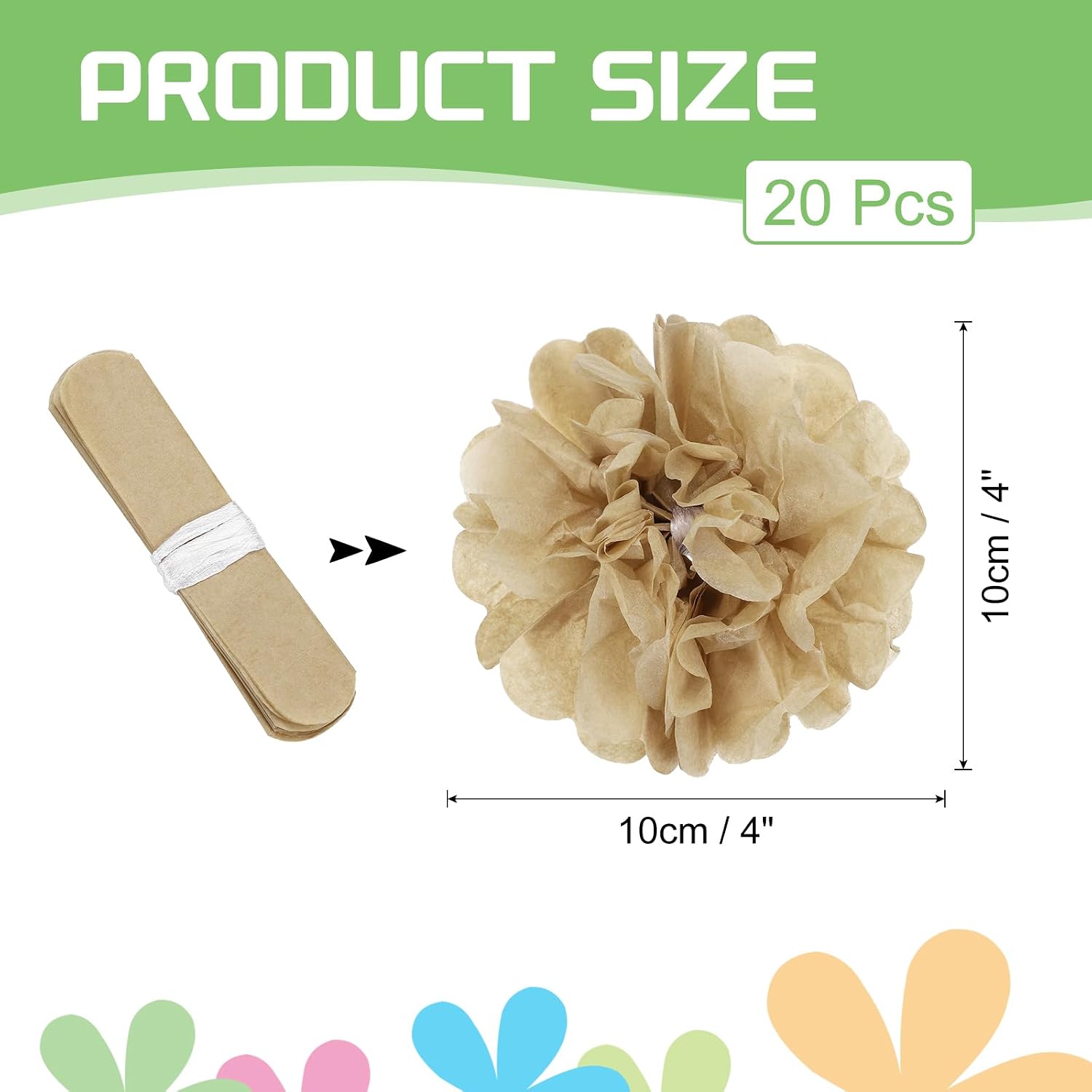 MECCANIXITY 20Pcs Tissue Paper Pom Poms, 4 Inch Colorful Large Paper Flowers Wall Decorations for Fiesta Party Birthday Wedding Champagne Color
