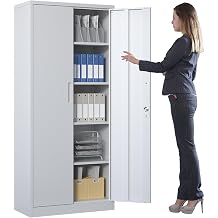 Metal Storage Cabinet for Garage, Tool Cabinet, Utility Cabinet | Tall Tool Cabinet, Lockable, 2 Doors, 4 Adjustable Shelves, Assembly Required, White