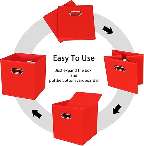 Miniatura 6 de Cubos de almacenamiento plegables negros, caja de almacenamiento de tela, cestas organizadoras con asas dobles para organizador del hogar (rojo)