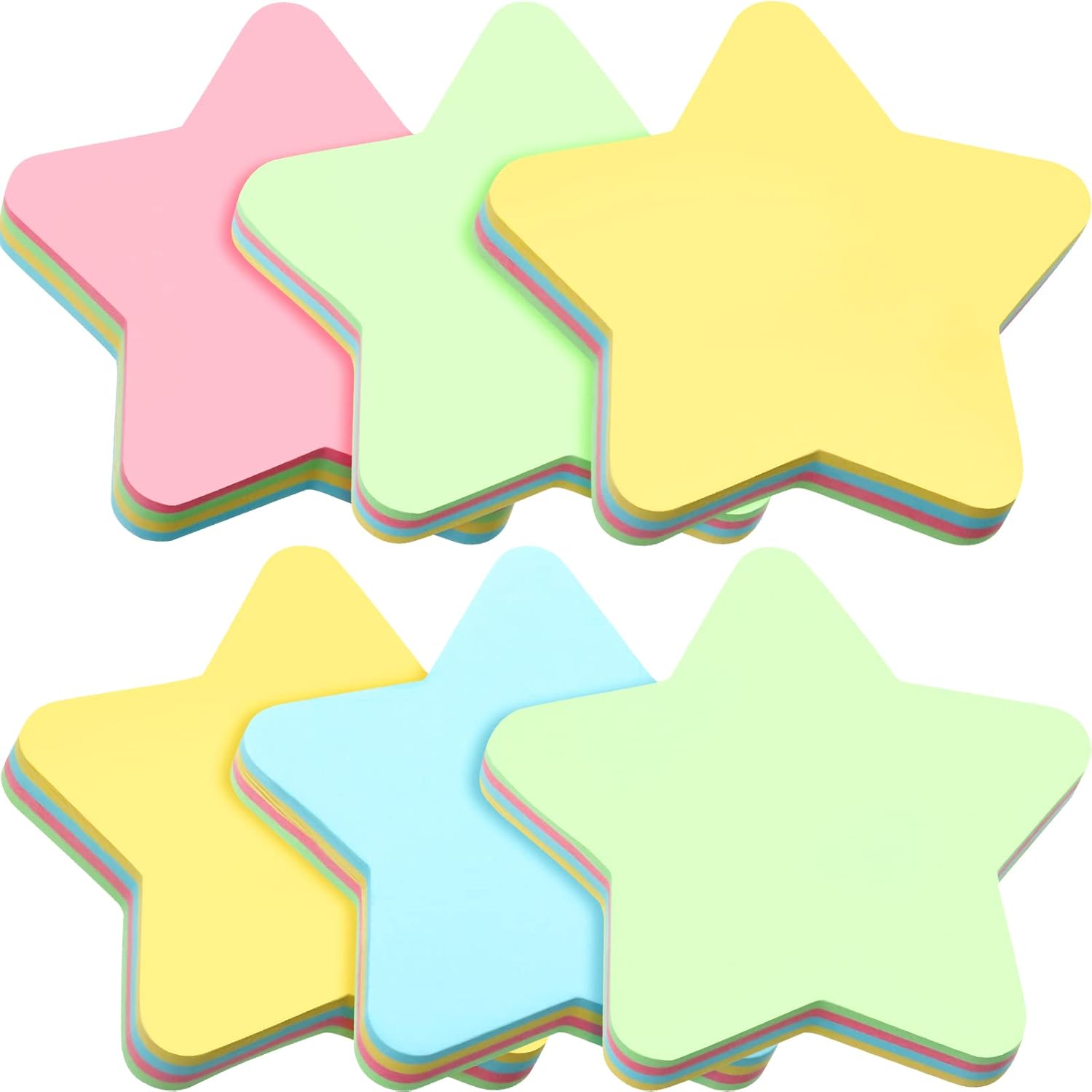 Gersoniel 6 Pack Star Shape Sticky Notes 3 x 3 Inch Adhesive Self Stick Pads Easy to Post for Home Office Business Notebook 4 Colors 100 Sheets/Pad