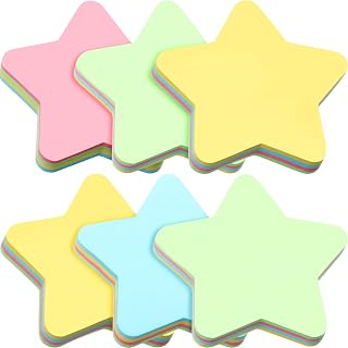 Gersoniel 6 Pack Star Shape Sticky Note 3 x 3 Inch Adhesive Self, 4 Colors | Star Shaped Pads for Office School, Easy Posting on Desk Notebook Planner, Back to School Supplies Organizer