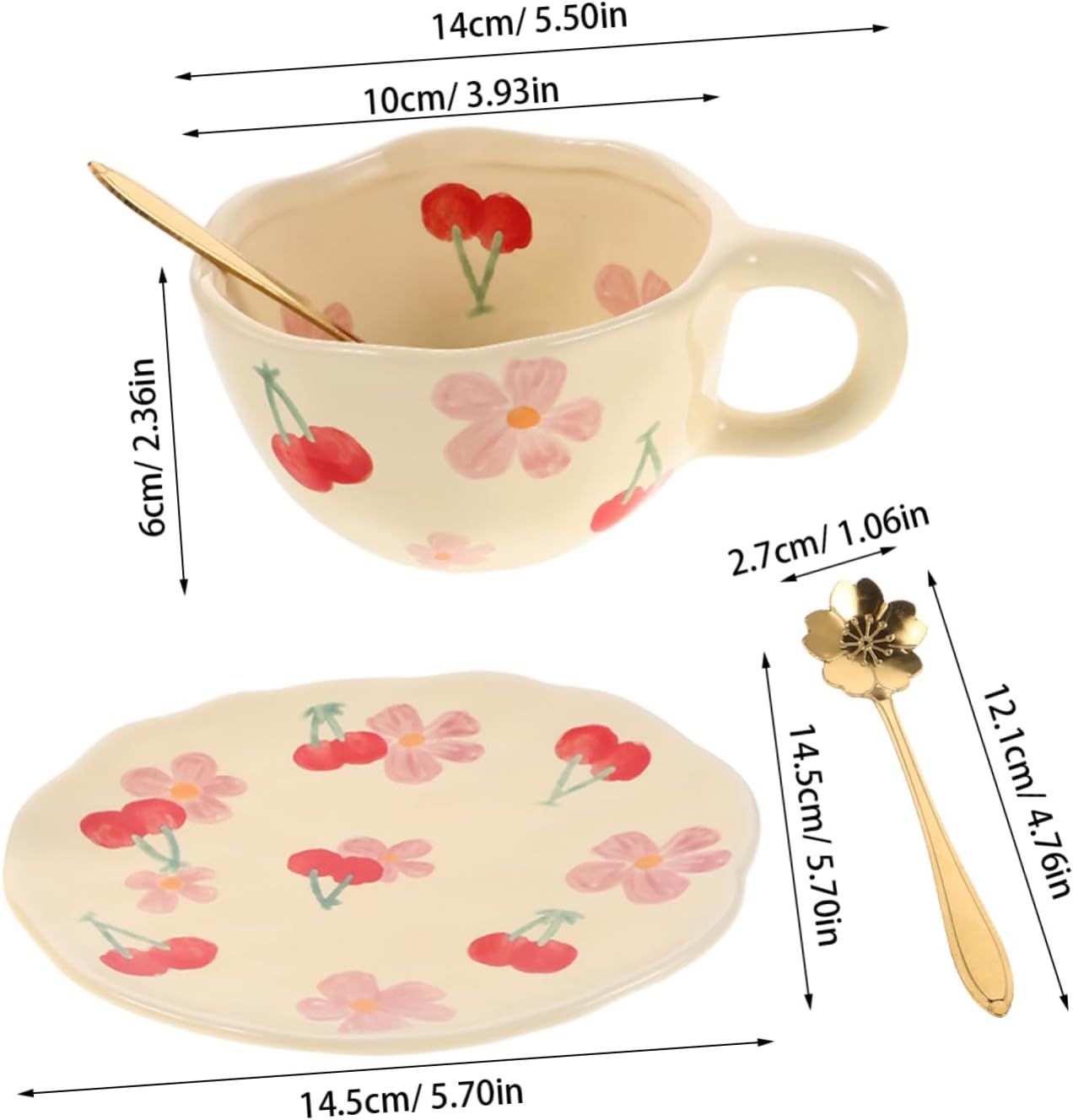 Cabilock 1set Floral Ceramic Coffee Cup Set Creative Porcelain Espresso Mugs with Saucer Spoon Cute Design for Latte Cappuccino for Kitchen Entertaining