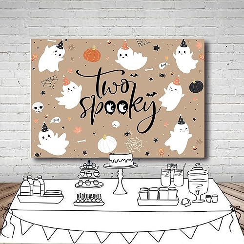 Miniatura 4 de MEHOFOND Telón de fondo de feliz cumpleaños de Halloween de 7 x 5 pies para niños, para el segundo cumpleaños de Little Boo is Turrning dos