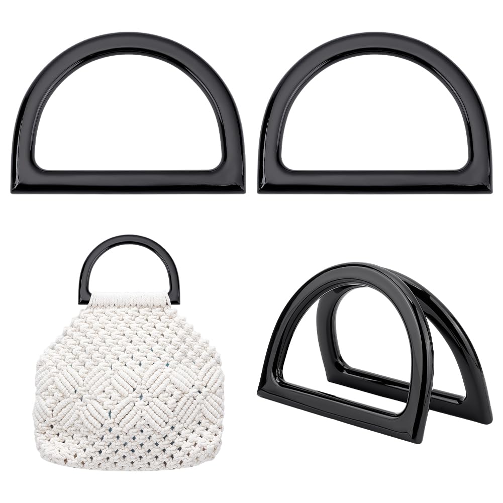 PH PandaHall 4pcs D Shape Purse Handle, Black Resin Bag Handles Decorative Handbag Handle Replacement for Macrame Crochet Bags Handbags Straws Beach Canvas Wallet Purses Making 12x8.5cm