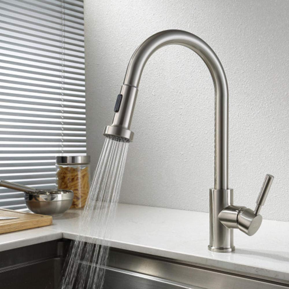 Taps with Pull Out Spray, Pull Out Kitchen Faucet Brass Mixer Tap Universal Single Handle Electroplated Multicolor(B)