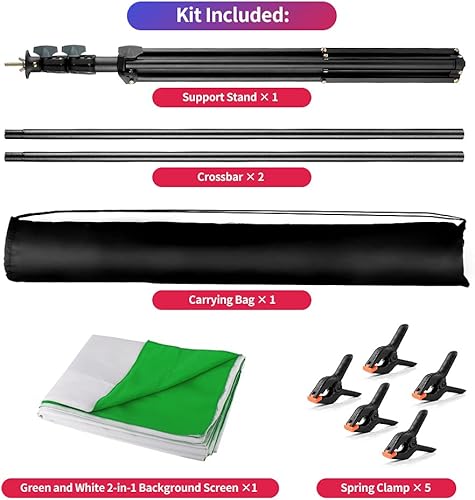 Miniatura 7 de Kit de soporte para telón de fondo de pantalla verde blanco con pantalla verde Chromakey reversible de 5 x 6.5 pies 2 en 1, telón de fondo blanco y