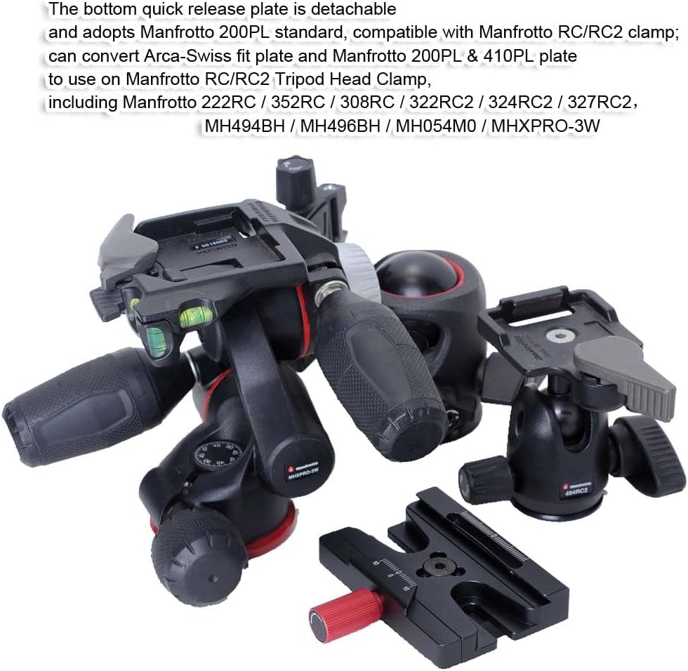 iShoot Clamp Adapter Converter Compatible with Manfrotto 200PL / 410PL Camera Plate & Converting Arca-Swiss Fit Quick Release Plate to RC RC2 Standard Tripod Ball Head