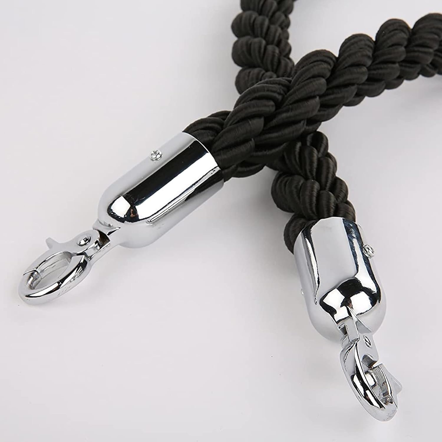 M&T Displays Black Twisted Stanchion Rope 78.74 inch (2 m) with Silver Look Stainless Steel Snap Hooks Hotel Red Carpet Barrier Queue Divider Conferance Enterance Crowd Control - Image 4