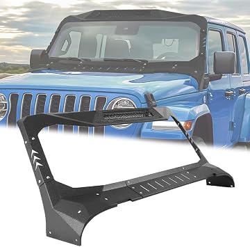 Wrangler Madmax Visor Cowl Body Armor Windshield Frame Cover w/ 100W LED Lights Compatible with 2018-2024 Jeep Wrangler JL &Gladiator JT Exclduing Mojave, Roof Sun Visor Cowl Body Armor