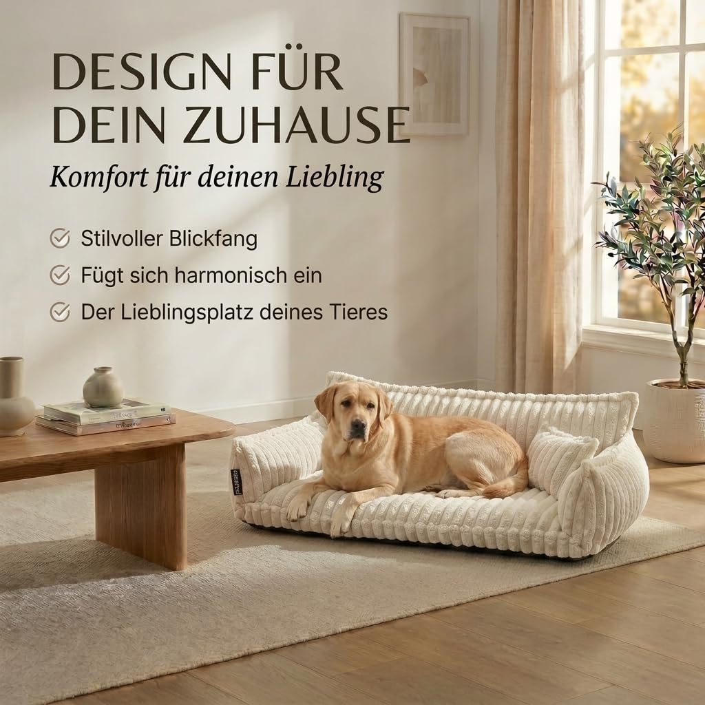 Hundesofa Chaffar Hundebett | Orthopädische Matratze | Moderner Stil | Cord-Design Größen (Creme, XXL (140cm))