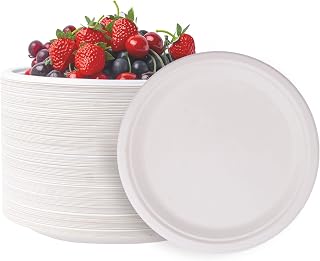 100% Compostable Disposable Paper Plates Bulk [125 Pack] - 10 Inch Heavy-Duty Plates Made of Natural Sugarcane Fibers - Eco-Friendly Biodegradable Paper Plates for Camping, Picnics, BBQs, Parties