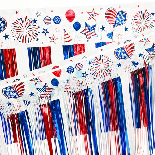Image of 4th of July Decoration 4 Packs 10 Feet Long Foil Fringe Star Garland Memorial Day USA Red White Blue Independence Day Tinsel Metallic Streamers Patriotic Banner Car Parade Floats Garden Trailer