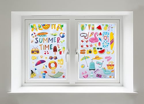 Miniatura 4 de Hying 9 hojas de calcomanías de ventana de verano Hawaii, calcomanías para ventana de playa, piscina, fiesta, bebidas estáticas, helado, calcomanías