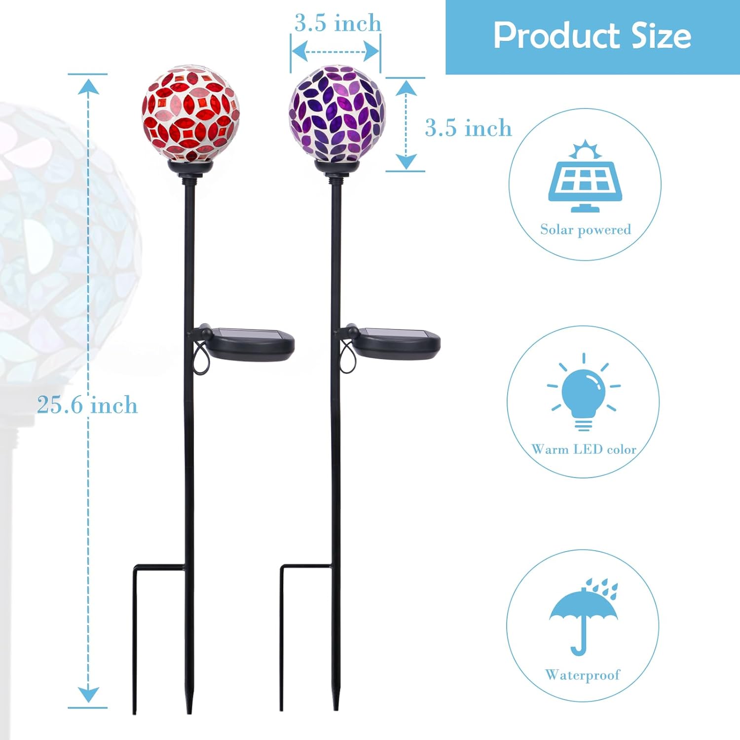 Afirst Solar Lights Outdoor Decorative Solar Mosaic Garden Stakes Decorative Lights Waterproof for Pathway Yard Lawn Decoration 3 Pack - Image 2