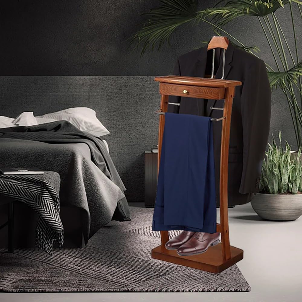 Indossatore Appendiabiti da Camera con Appendi Pantalone, Servo Muto da Camera con Cassetto, Servomuto Indossatore Appendiabiti con Base, per Camera da Letto, Dell'ufficio