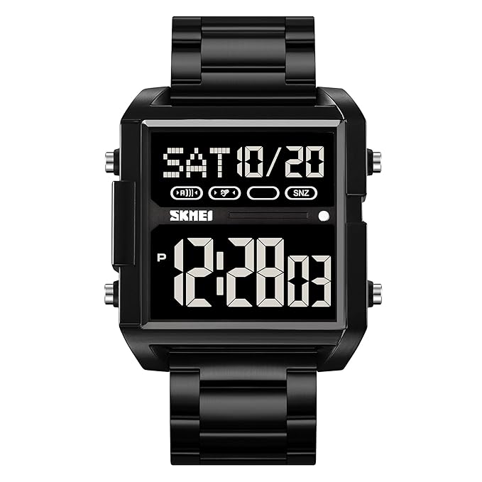 SKMEI Digital Watch for Men - Stylish Stainless Steel Band, Large Digital Display, Waterproof 30M, Stopwatch, Alarm & Dual Time | Perfect for Casual & Formal Wear - 2299